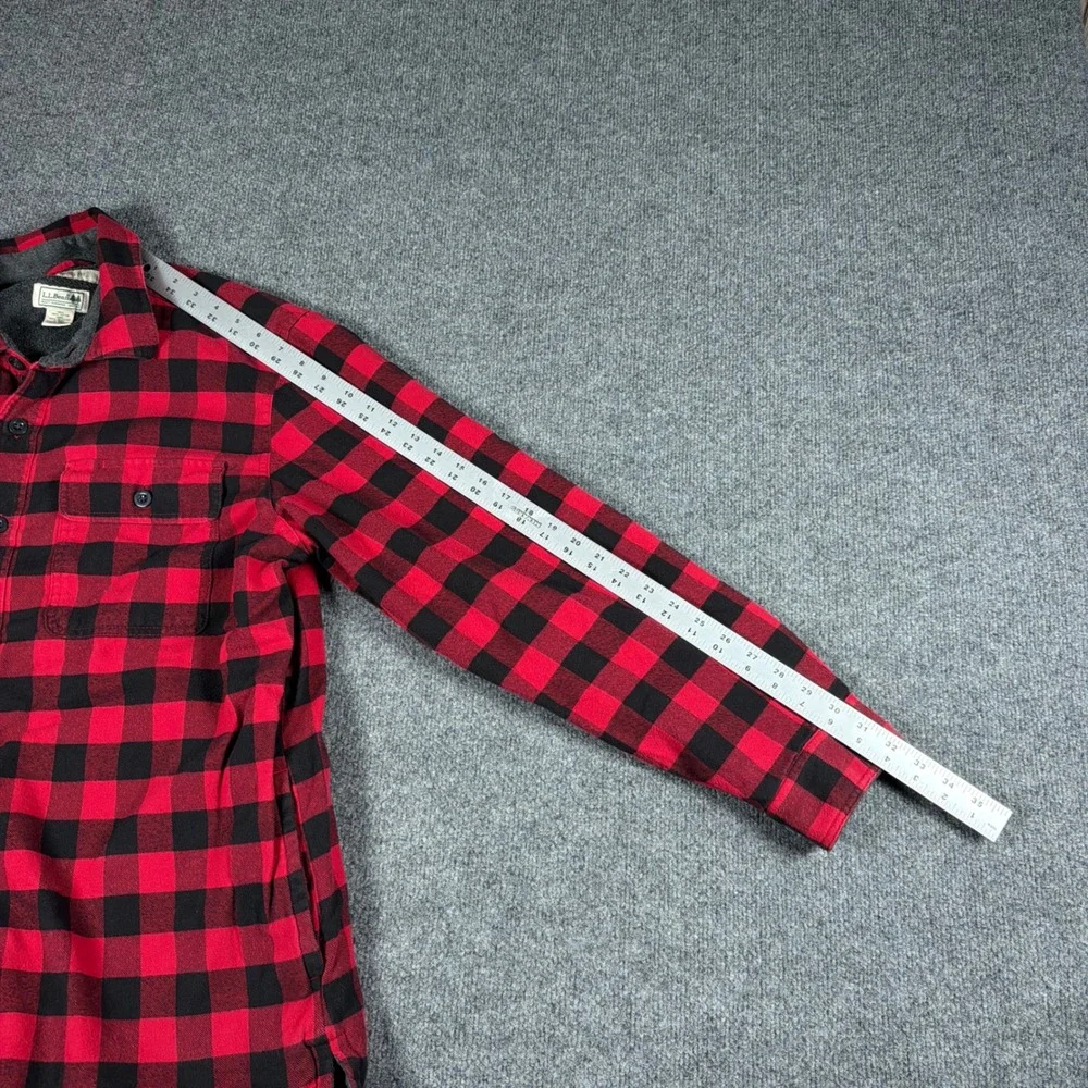 L.L. Bean Fleece Lined Flannel Shirt Jacket Mens Large Traditional Fit Red Black